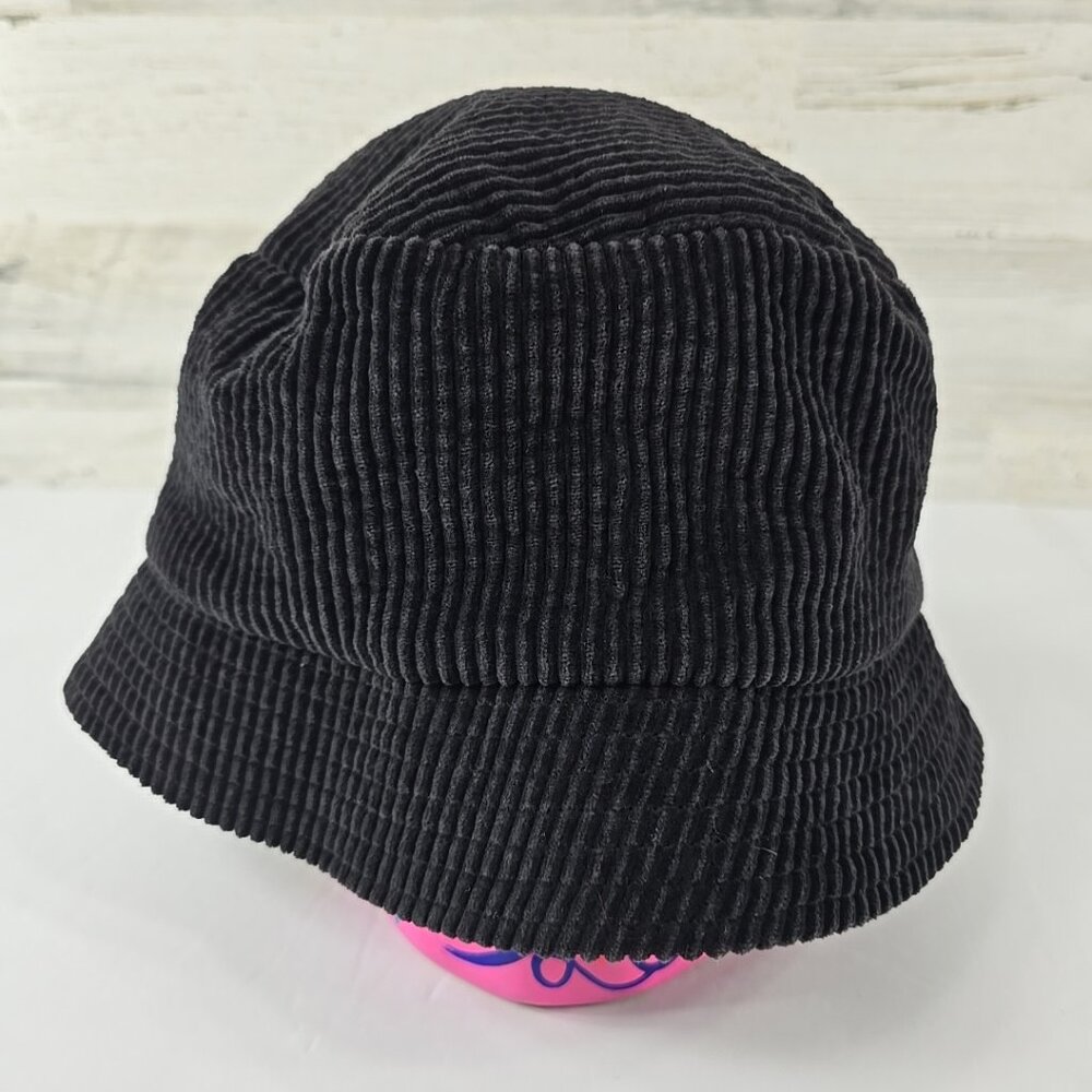 April Cornell Black Corduroy Bucket Hat Floral Rayon Lining Vintage Cottagecore.